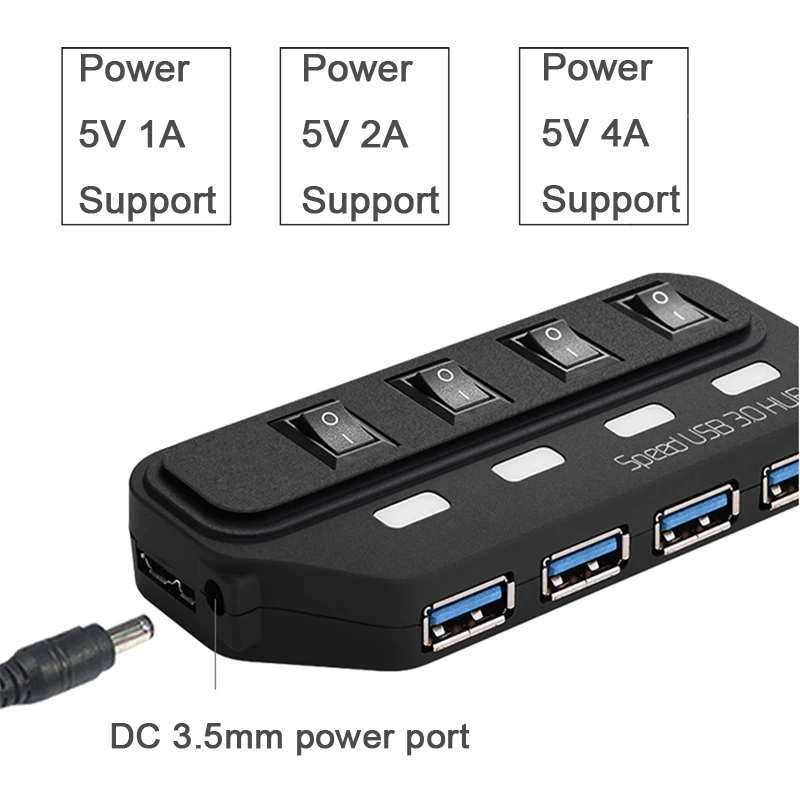 5 Гбит/с, USB 3,0, концентратор, 4 порта usb, светодиодный адаптер-разветвитель с смелым кабелем, высокая скорость, Hab Для imac, ПК, Поддержка внешнего питания