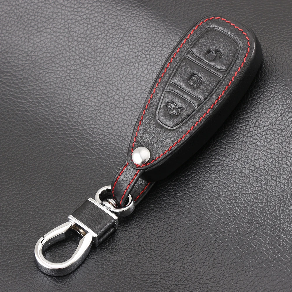

Keychain 3 Button Leather Car Key Case Fob Key Cover For Ford Focus 3 MK3 MK4 C-Max Mondeo Kuga Fiesta Car Key Shell
