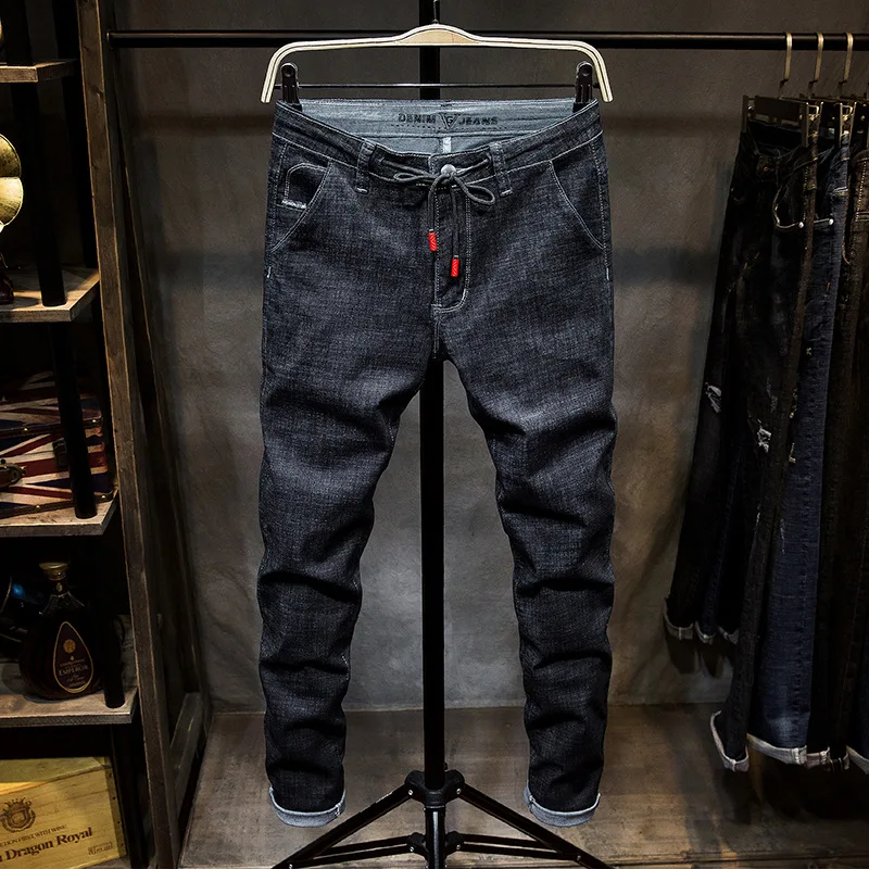 

Men Jeans Skinny Stretch Washed Casual Solid Black 2018 Spring Summer Men Denim Jeans Slim Retro Straight Male Quality