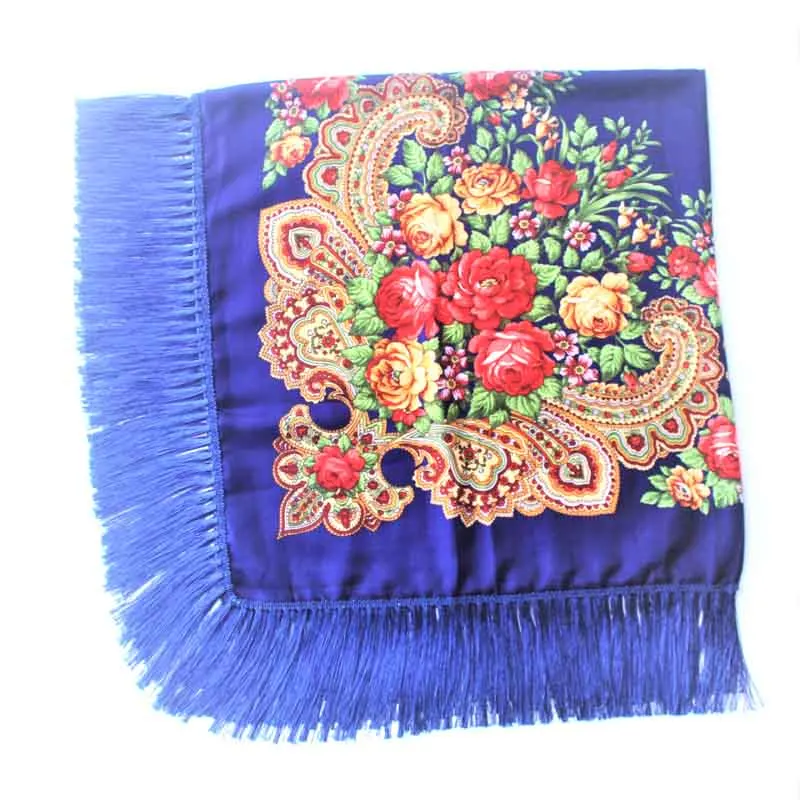 Luxury Brand Winter Russian Fringe Big Scarves Floral Printed Scarf Shawl Gift Cotton Lady Warm Square Wrap Sunshade Scarves - Цвет: 3