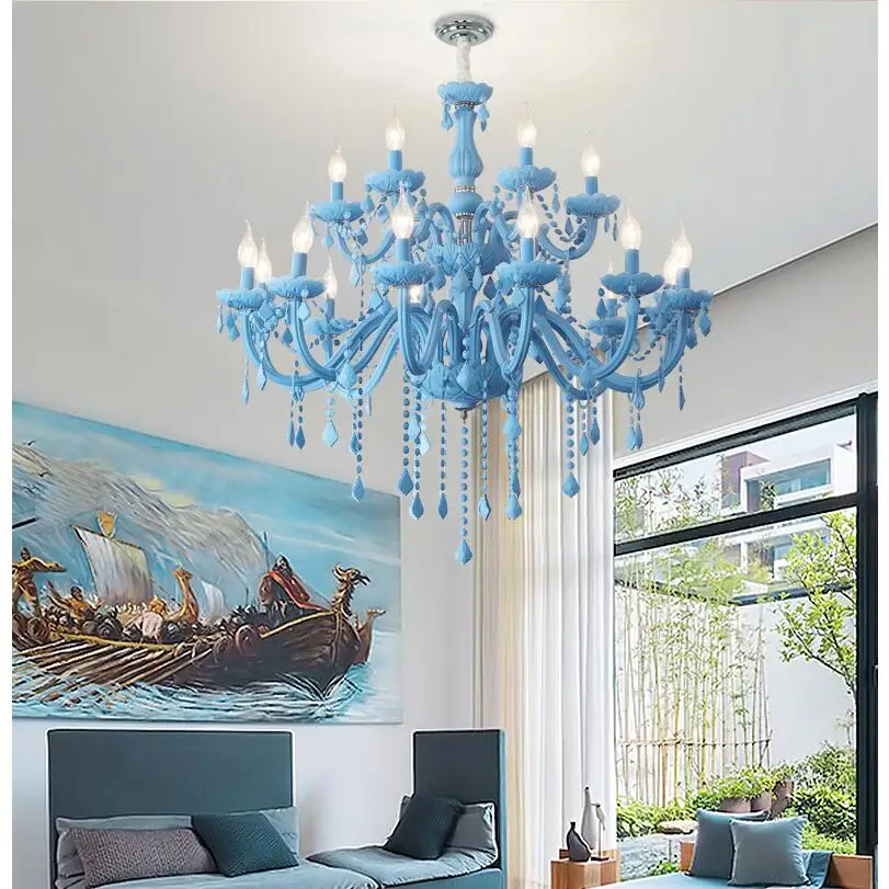 

Free Shipping Modern Blue Chandelier Macaron E14 Hanging Children Bedroom Lamp Creative Fantasy Luminaire Stained Glass Lustre