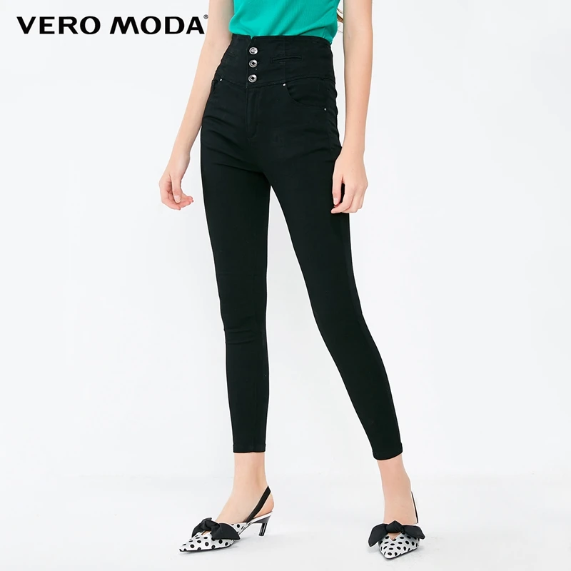 Vero Moda новые женские декоративные пуговицы Высокая талия стрейч облегающие укороченные джинсы | 318349518