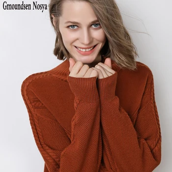 

19 Autumn and new sweater women Half high collar Cashmere sweater Hem fork pullover women Thicken knitted sweater Casual fashion