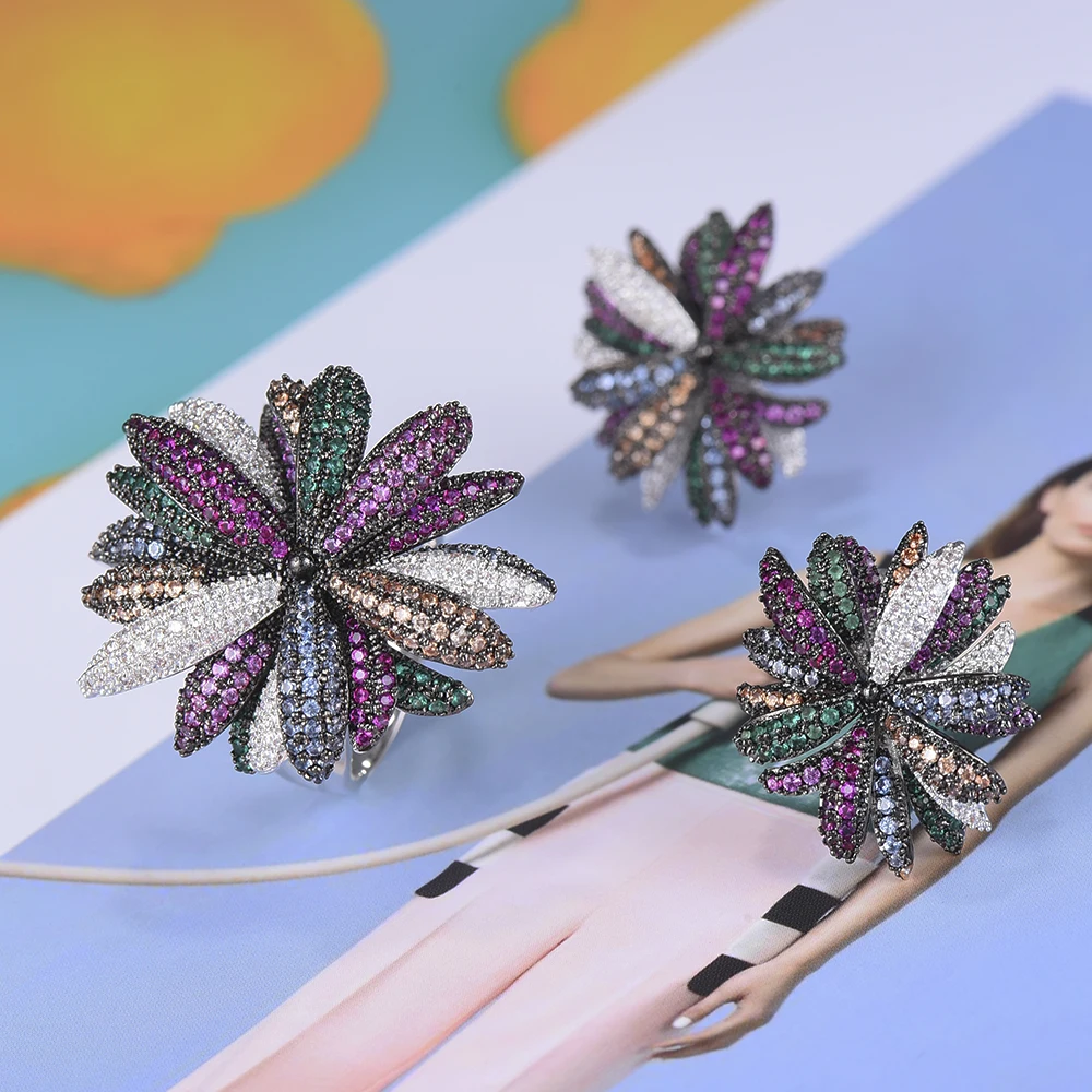 GODKI Newest Famous Brand Luxury Fireworks Daisy Flower Cubic Zironia CZ Jewelry Sets For Women Wedding Dubai Bridal Jewelry Set