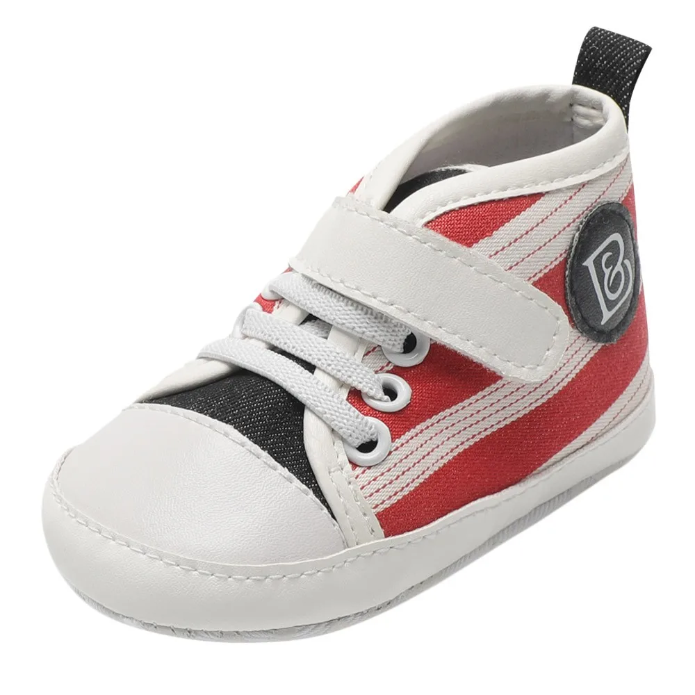 Newborn Toddler Baby Girls Boys Canvas Shoes Striped Print Soft Sole Boots Hot
