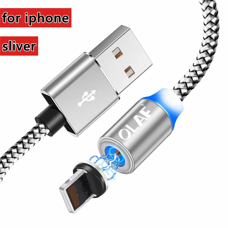 Магнитный кабель Micro USB для быстрой зарядки, кабель usb type C, магнитный кабель для зарядки и передачи данных, шнур для iPhone X 7 8 samsung S9 Xiaomi - Color: For iphone-Sliver