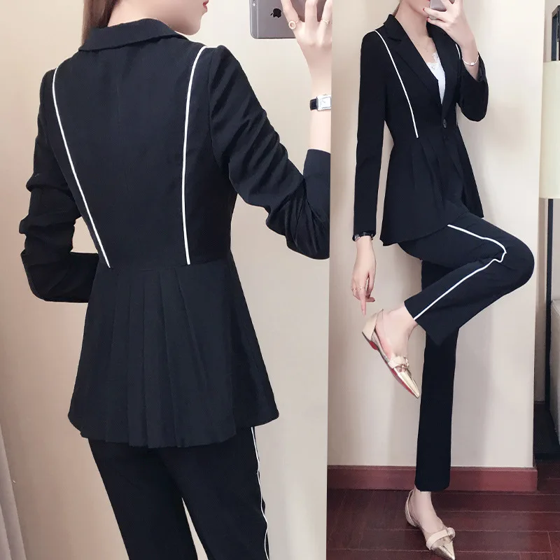 Women's suit pantsuit Casual long sleeve long solid color blazer Temperament Slim Pants Set Women 2019 new ladies two-piece