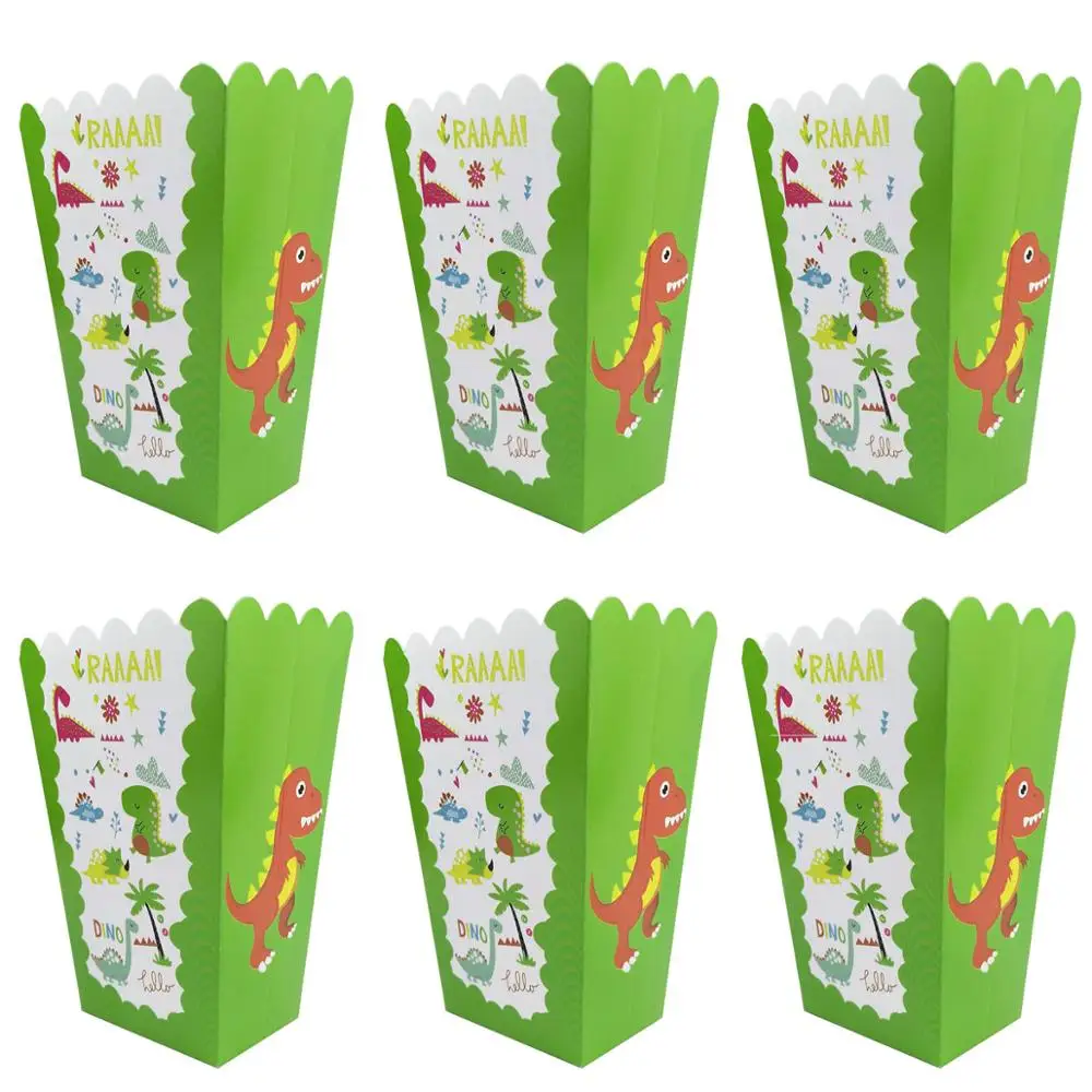 

6PCS Dinosaur Theme Popcorn Boxes Baby Shower Party Decor Paperboard Cups Gifts Box Birthday Party Events Supplies Kids Favors
