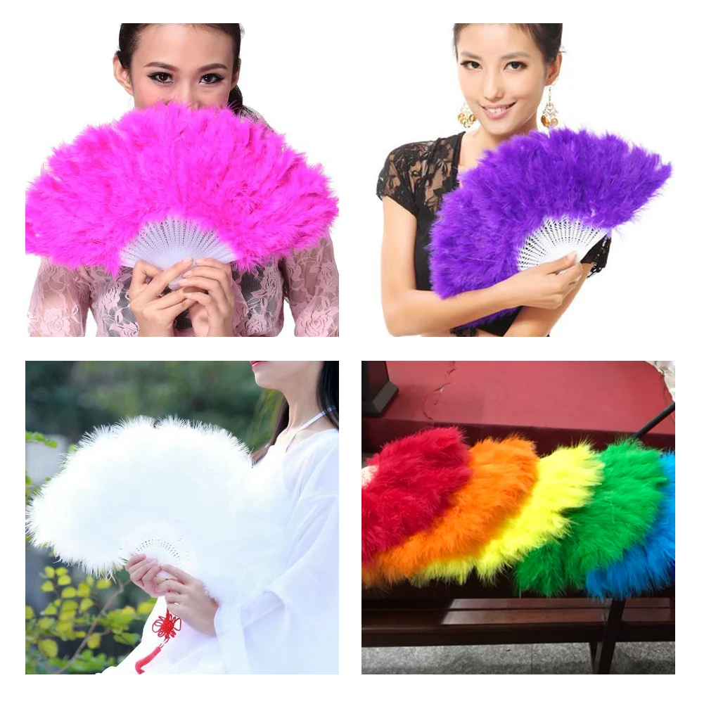 Винтажное перо, веер для рук, Дамское свадебное украшение, Showgirl, веер для танцев, большое перо, складной веер, домашний декор, 11 цветов