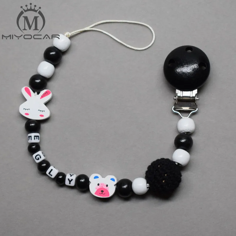 MIYOCAR Personalised Any name little bear black white wooden beads