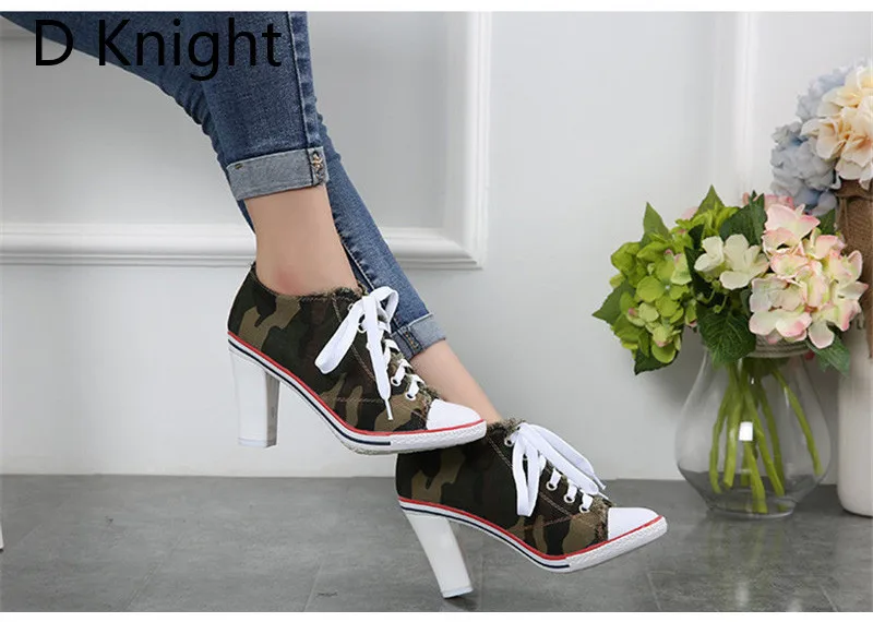 High Quality New 2018 Women's Shoes Denim High Heels Spring Summer Canvas Shoes Hot Sale Roma style Women Pumps Large Size 34-40 (2)