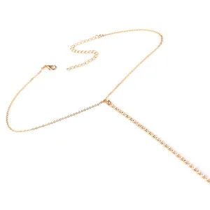 Women's Shiny Rhinestone Body Chains Ladies Copper Alloy Chest Chain Bikini Body Jewelry Necklace