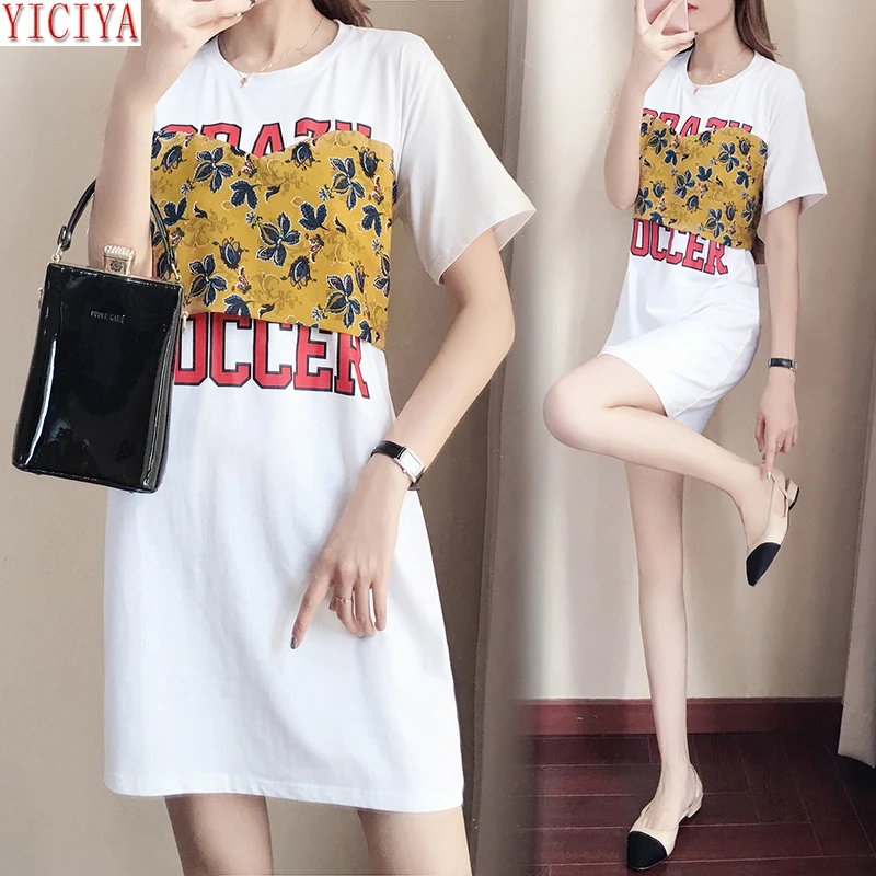 

Tshirt Dress White Loose Oversize Plus Size Summer Dresses for Women 4xl 5xl 6xl Clothing 2019 Summer mini T Shirt Cotton Casual