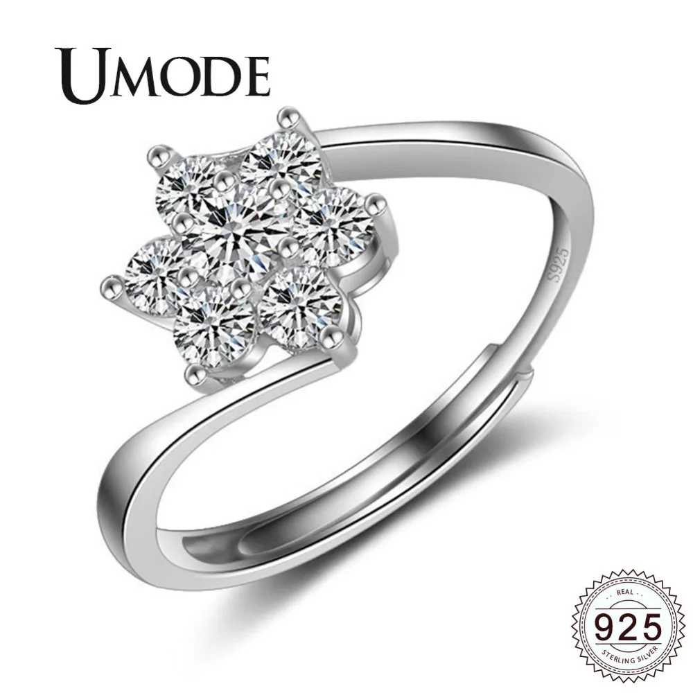 

UMODE Engagement Flower 925 Sterling Silver Love Rings for Women Wedding Open Adjustable Jewelry Girl Gift bague femme ULR0346