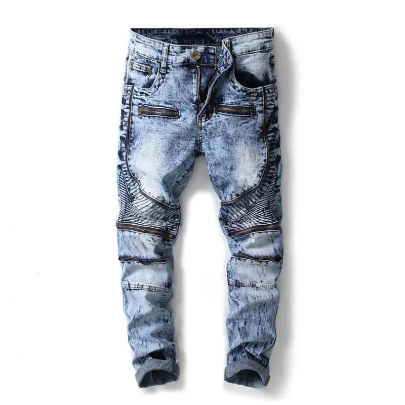 MORUANCLE New Fashion Men's Motorcycle Jeans Pants With Multi Zipper
