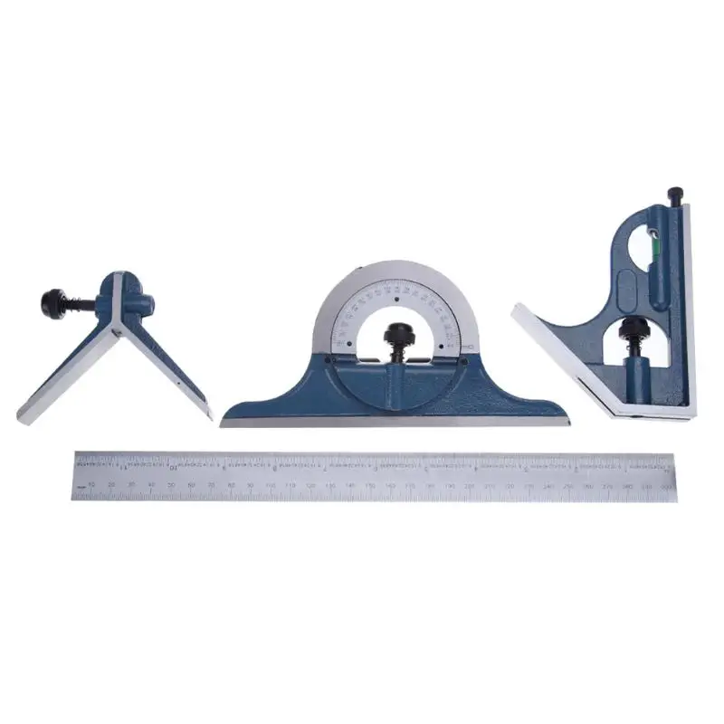 

4pcs Universal Ruler Set 180 Degree Protractor Combination Square Protractor Right Angle Finder Spirit Level Set Measuring Tools