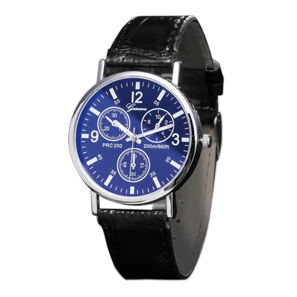Модные Повседневные роскошные кожаные черные мужские часы Blu Ray стеклянные часы нейтральный кварц имитирует наручные часы A40 - Цвет: A