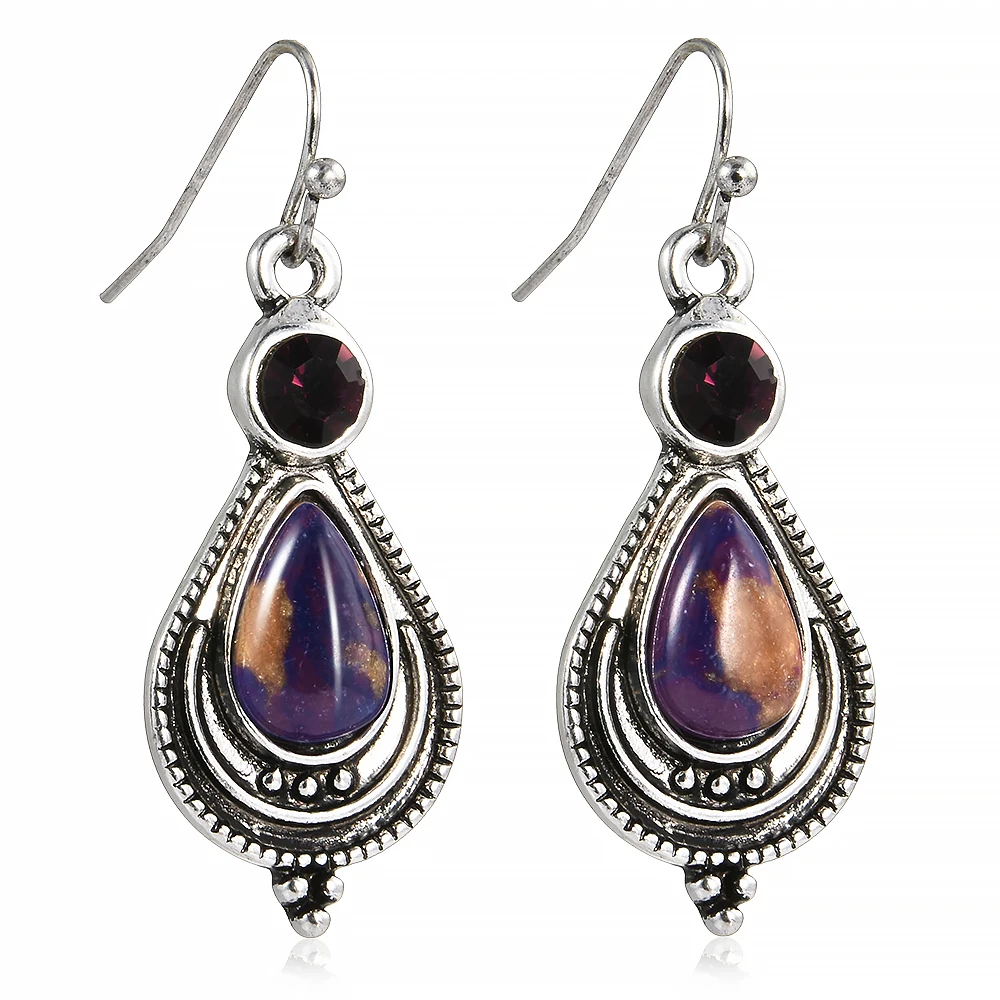 

Vintage Bohemia Copper rhinestone Purple stone drop Earrings Silver Dangle Earring for women High-end banquet jewelry decoration