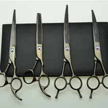 4 шт. костюм 7 ''19,5 см Черный Цвет Профессиональные Парикмахерские ножницы+ Истончение+ вверх/вниз изогнутые ножницы Z3002H