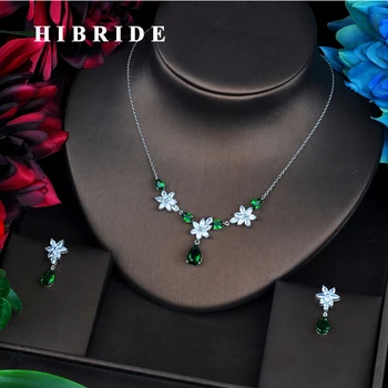 

HIBRIDE Famous Design Brilliant AAA Green Cubic Zircon Wedding Women Bridal Jewelry Sets Necklace Sets Dress Accessories N-534