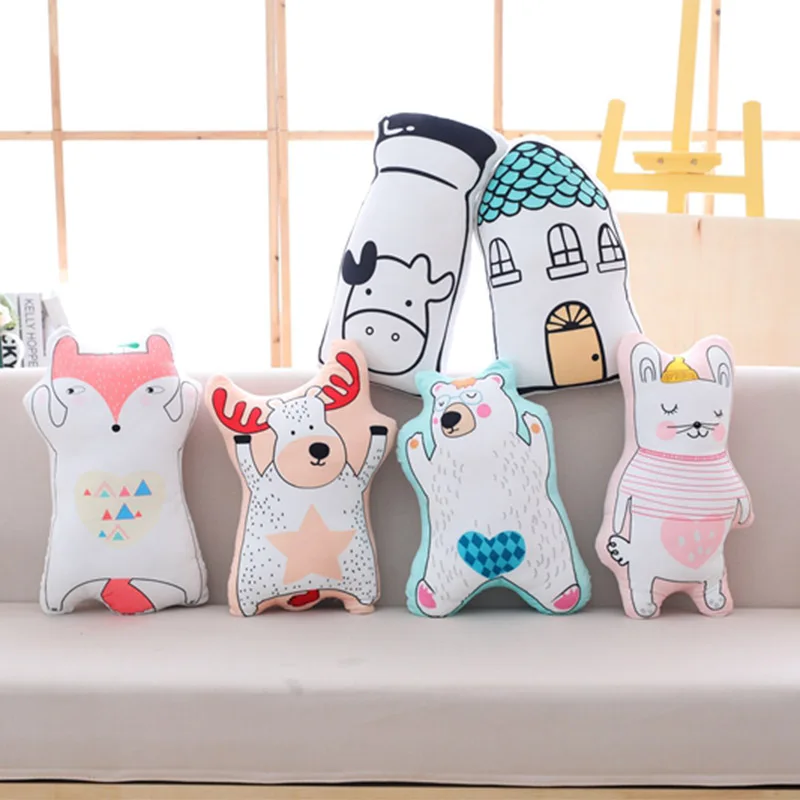 

1pc About 45x25cm 6 Patterns Cartoon Cute Animal Pillows Cushion Fox Elk Rabbit Brinquedos Fill Luxury First-class Fabrics Gifts