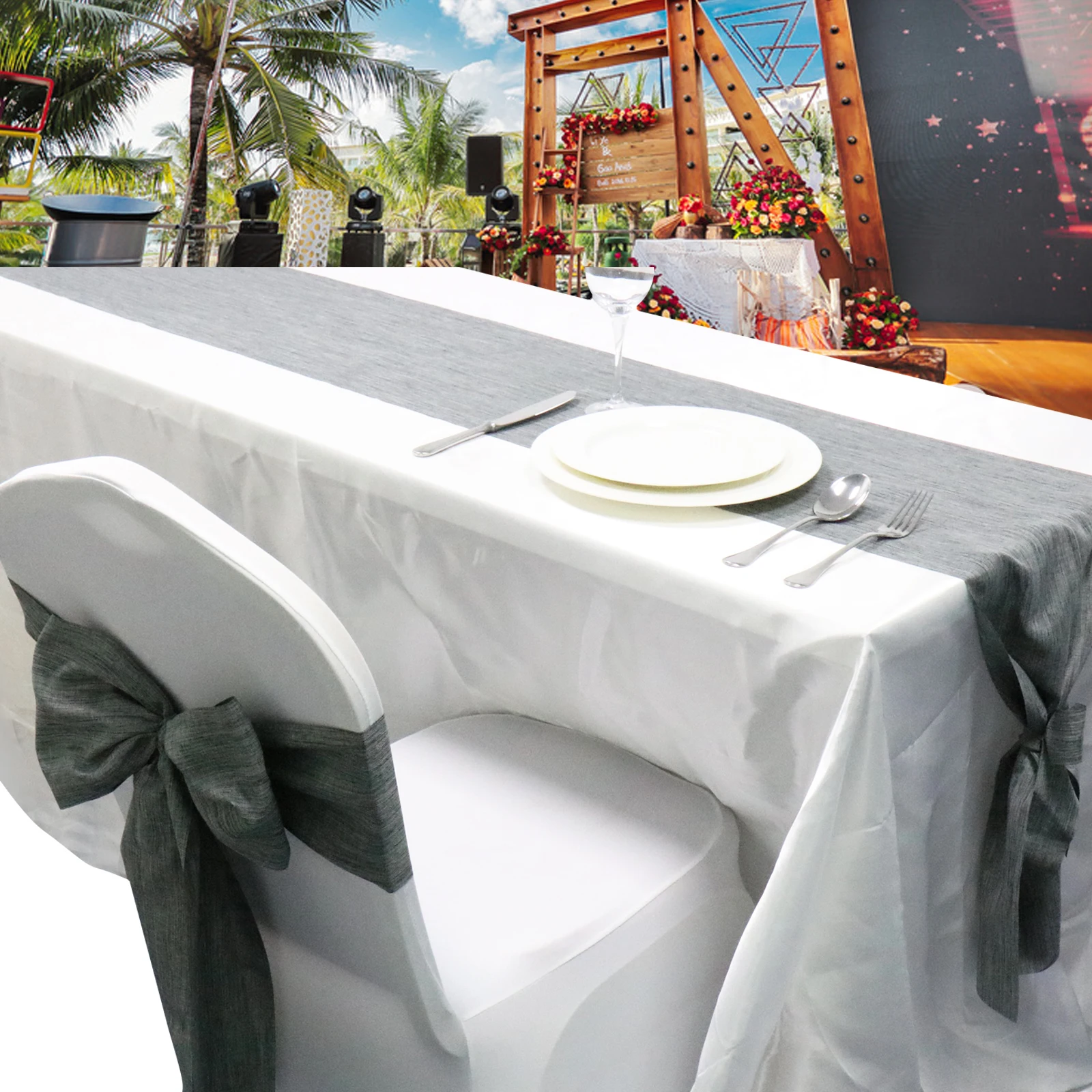 

17x275cm Imitation linen Table Runner Wedding Chair Sash Napkin Place Mat Wedding Party Home textile diy Decoration