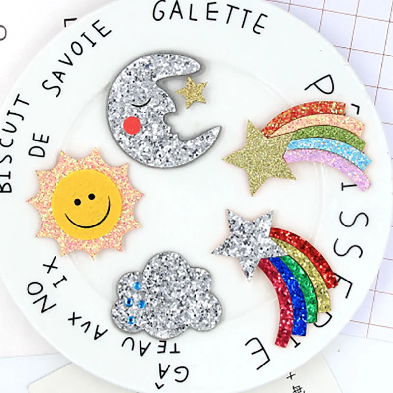 

15PCS/Lot Sun/Moon/Star Shape Merry Christmas Padded Applique Crafts for Children Headwear Hair clip Accessorie