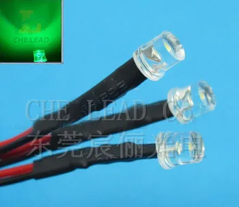 

100PCS Flat top 5mm led DC12V Pre Wired led water clear Green DIP LED 20mm cable prewired led