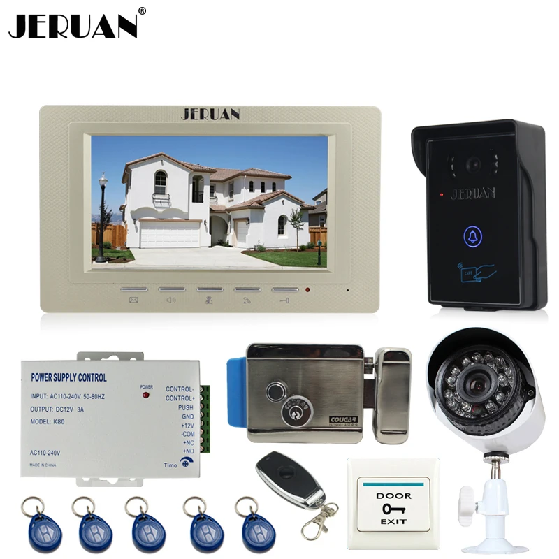 Special Price JERUAN Home Wired 7 inch Video door Phone Entry intercom System kit waterproof RFID Access Camera +700TVL Analog Camera + E-lock Special Price JERUAN Home Wired 7 inch Video door Phone Entry intercom System kit waterproof RFID Access Camera +700TVL Analog Camera + E-lock