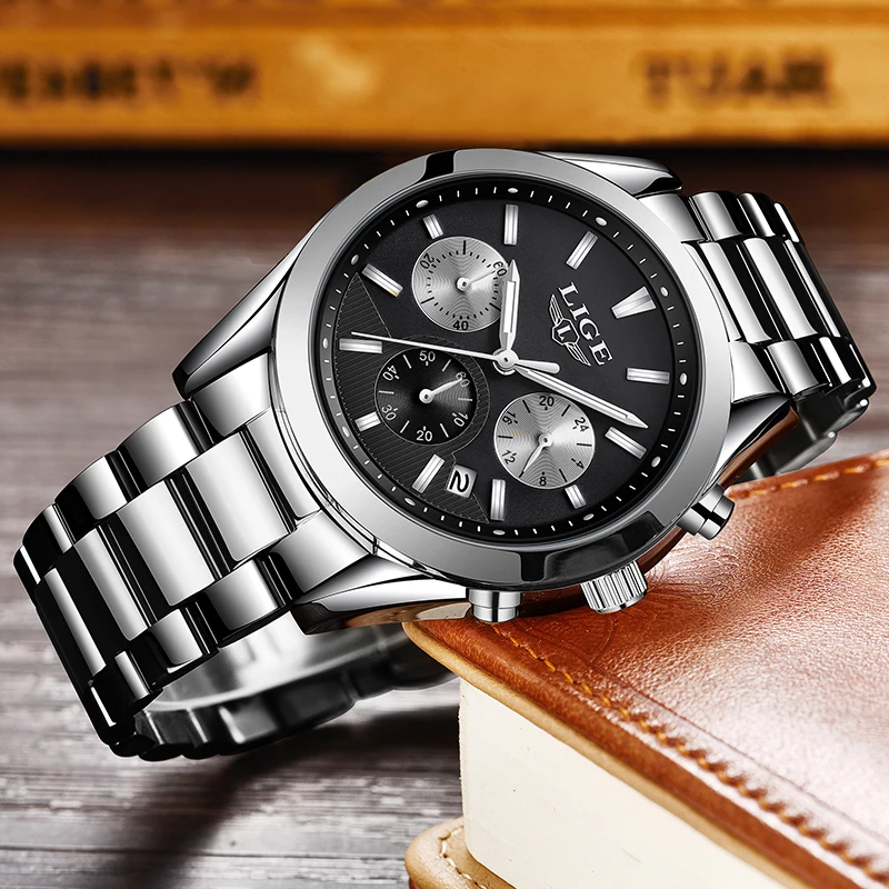 Relogio masculino LIGE Mens Watches Top Brand Luxury Fashion Business Quartz Watch Men Sport Full Steel Waterproof Sport Clock