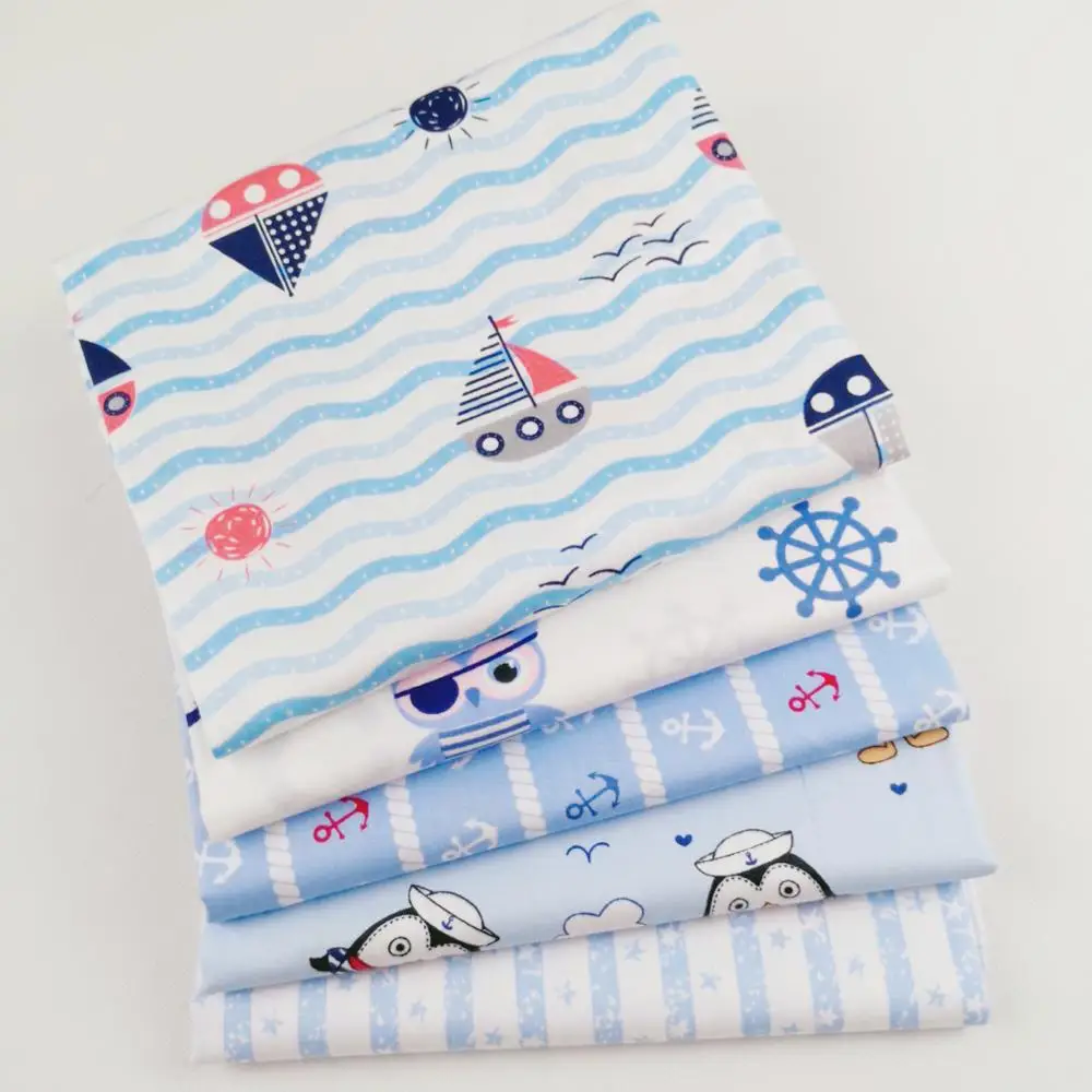 

Blue Owl Sea anchor Cotton Fabrics Diy Sewing Cloth Tissus Quliting Fat Quarters Patchwork Scrapbook Material Baby Home Textile