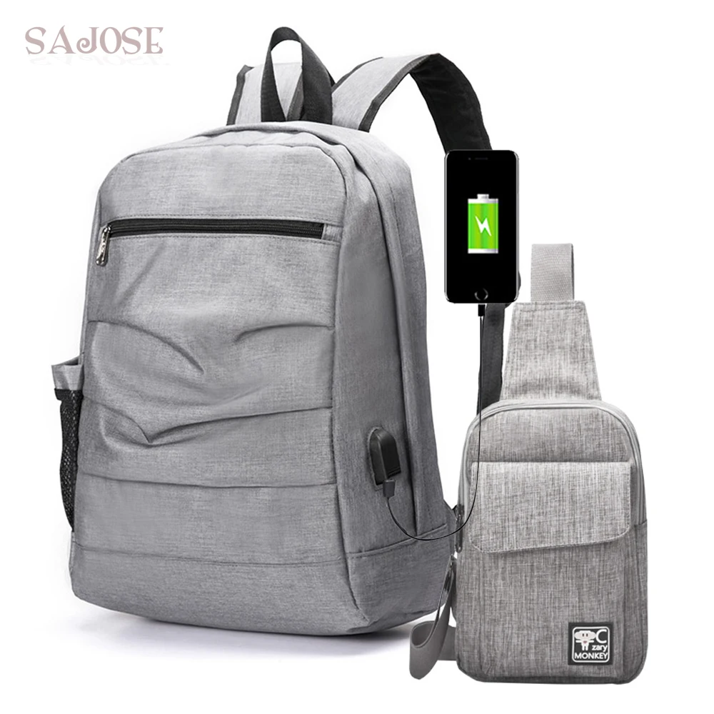 Multifunction Chest Backpack Preppy Style USB Charging Unisex 15inch