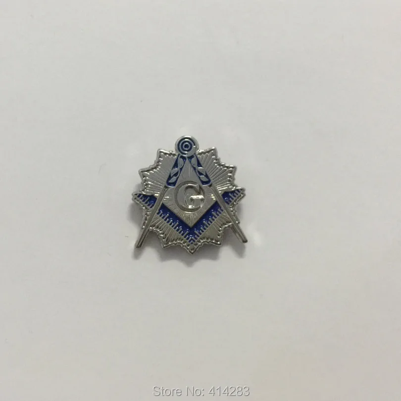 

100pcs Custom Pins Badge Square and Compass with Sunburst Lapel Pin Freemason Masonry Brooch Metal Craft 18mm Blue Lodge