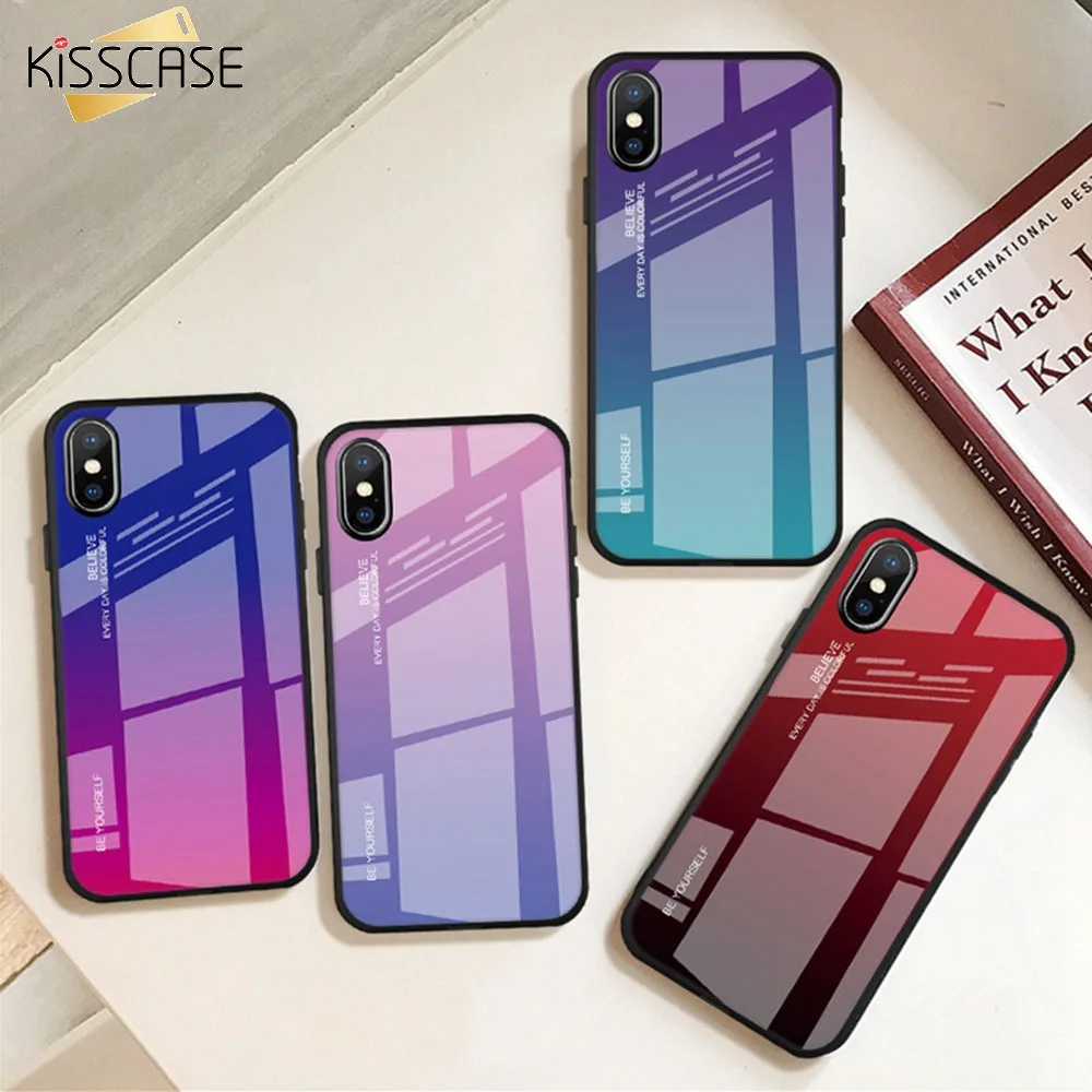 KISSCASE Glas Fall Für iPhone 6 S 6 7 Plus 8 Plus 8 Luxus Gradienten Fall Für iPhone 7 6 S Plus XS