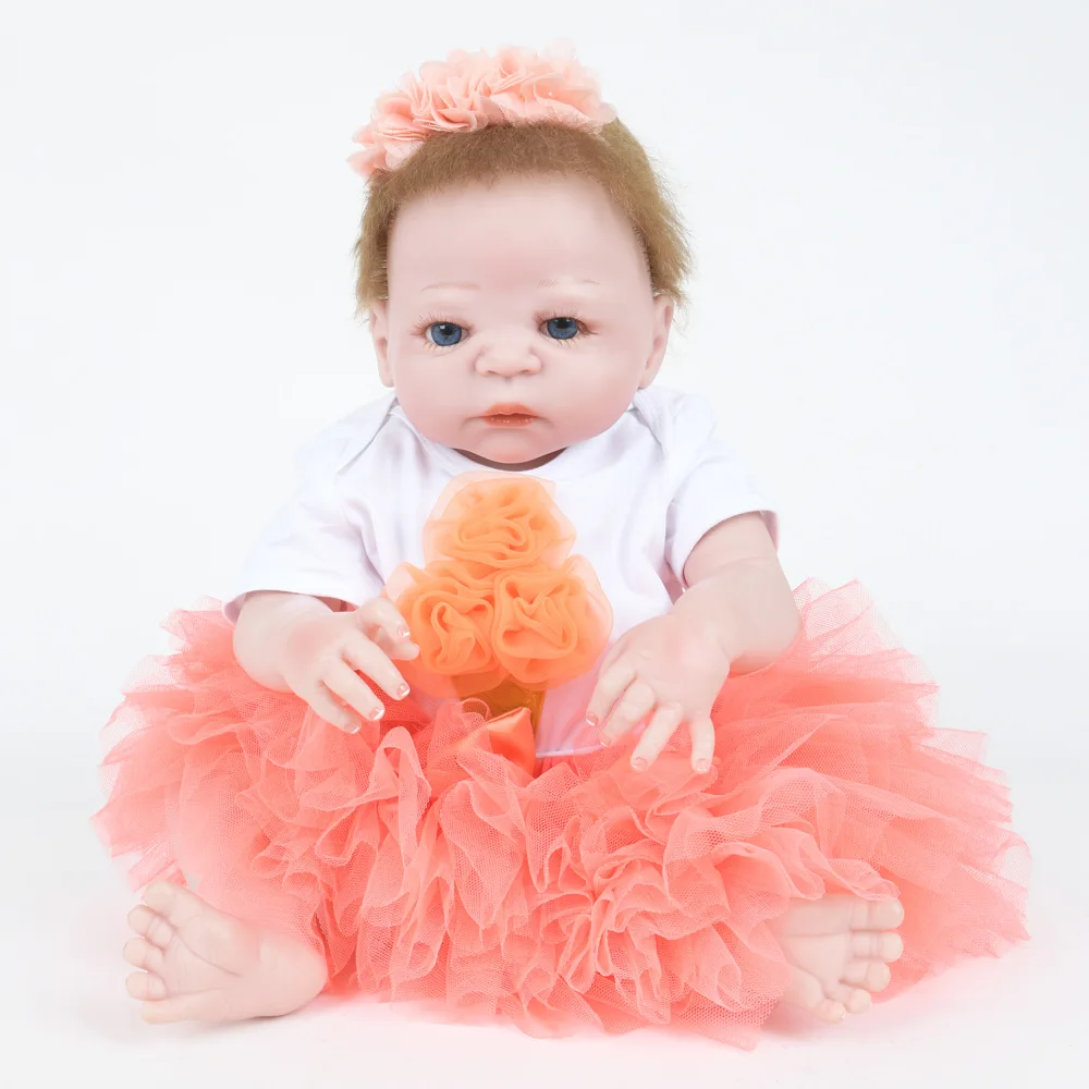 

22 inches Soft Cute Full Silicone Reborn Doll Realistic Newborn Baby Girl Doll Toy for Kids Birthday Xmas Gift Bebe