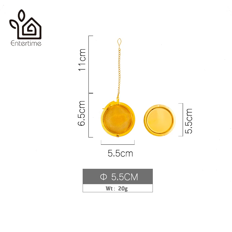 Энтертайм ситечко для чая из нержавеющей стали позолоченное ситечко для заварки чая с цепочкой и поддоном - Цвет: 5.5cm gold ball