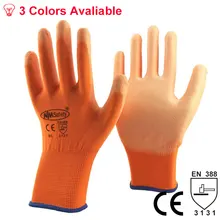 NMSafety горячая Распродажа оранжевые Полиэстеровые Хлопковые вязаные с покрытием PU резиновые ладони промышленные безопасные дешевые рабочие перчатки