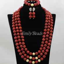 Красивые свадебные туфли в африканском стиле Губка Коралл Бусины Цепочки и ожерелья комплект красный нигерийские Свадебные украшения из бисера Набор cj668