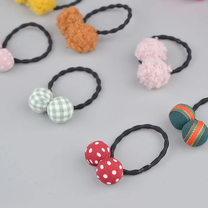 

Hot Cute Girls Beads Hair Rope Sweet Fleece Ball Elastic Hair Bands Kids Hair Pins Hair Accessories A56