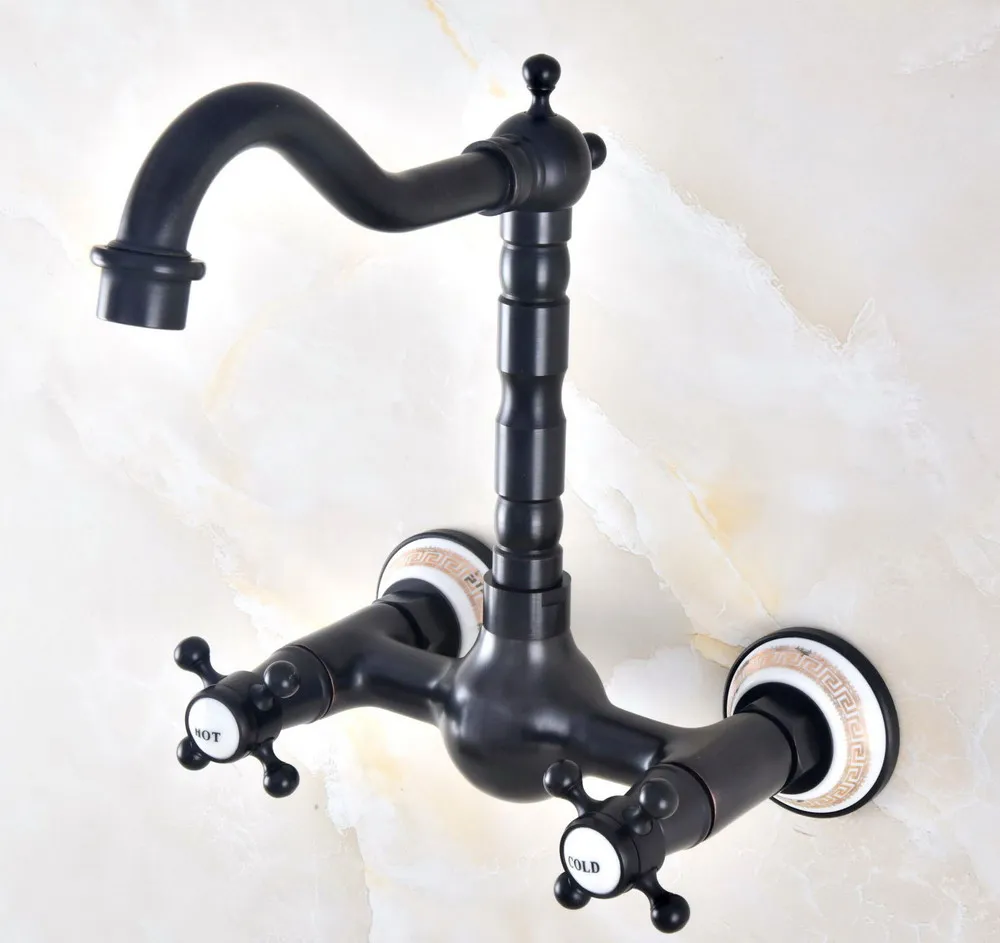 Black Oil Rubbed Antique Brass Double Cross Handles Swivel Spout Kitchen Bathroom Tub Sink Faucet Mixer Water Taps anf468