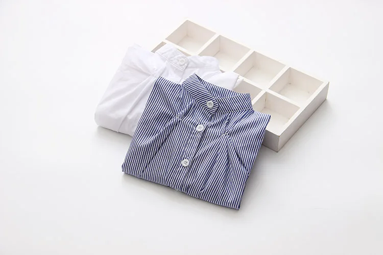 Kids Tops 2018 Spring Autumn Fashion Children Clothing Mandarin Collar Bowknot Long Sleeve Solid Color Strip Baby Girl Shirt (6)