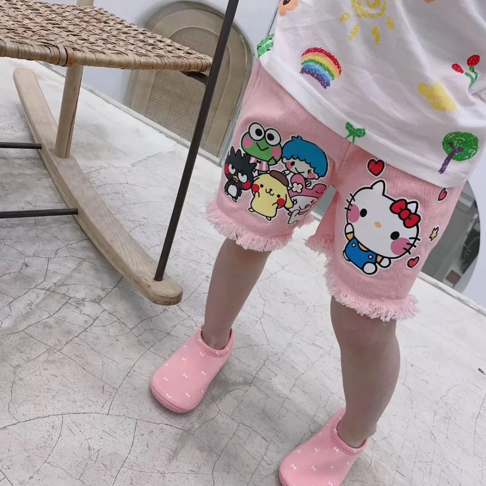 

Girls pink shorts cartoon character pattern print sweet summer shorts for girls baby clothing
