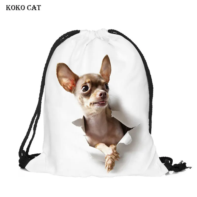 

Cute Cartoon Dog Printing Drawstring Pocket LadiesTraining Canvas Small Backpack Women Shopping Draw Pocket Mochila Knapsack