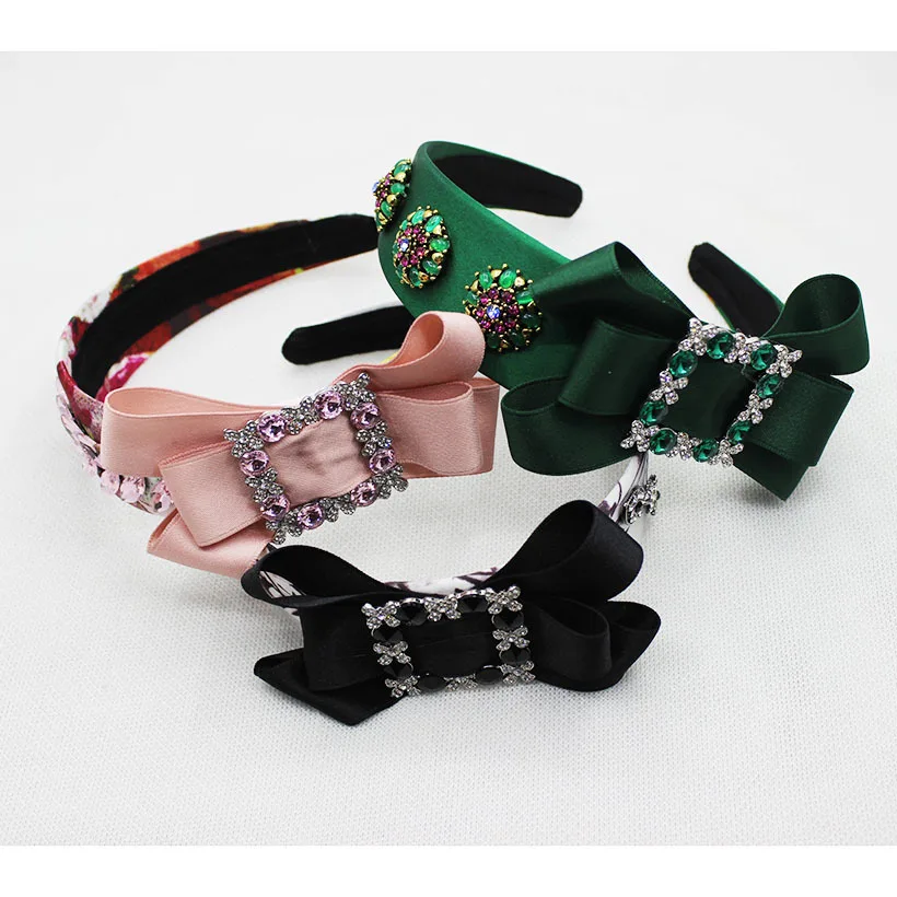 

Spring 2016 show ribbon bow drill large hoop silk Rhinestone Tiara female flowers 0335
