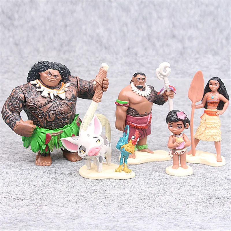 

6Pcs Full Set 4-10cm Moana Princess PVC Action Figures Toys Maui Toddler Moana Decoration Cake Gift Toys Doll For Kid Gifts