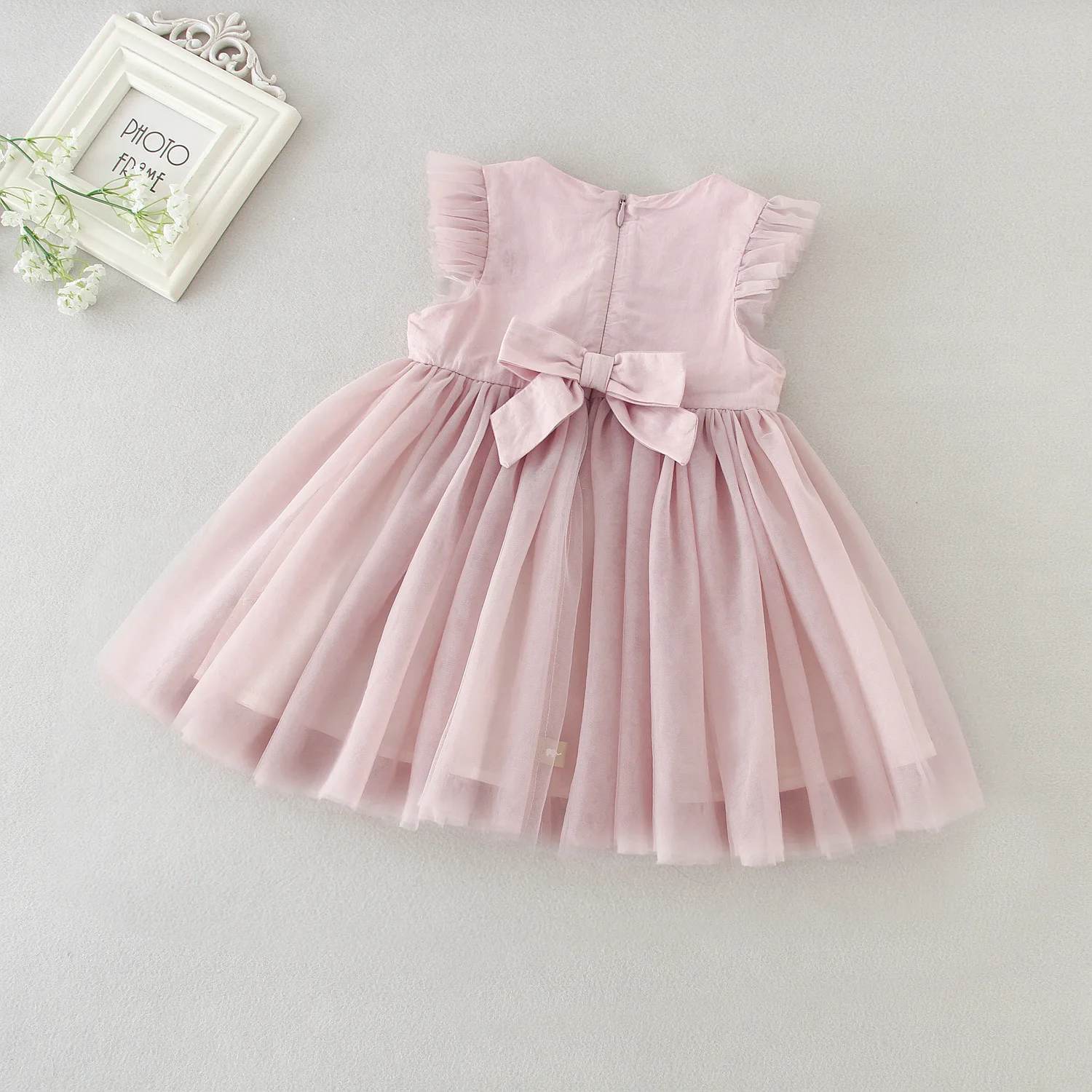 Розовое платье принцессы; крестильное платье для маленьких девочек; платье-пачка длиной до колена для малышей; платье для крещения; кружевное платье с длинными рукавами