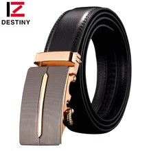 DESTINO de la marca hombres de la correa de cuero genuino hebilla automática correa de oro famoso diseñadores de lujo de alta calidad masculina marrón simple vaquero