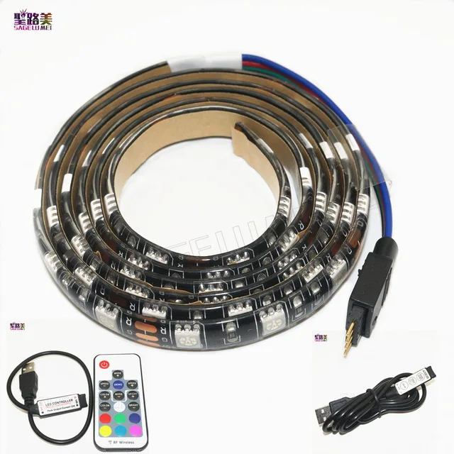 

DC5V USB LED strip 5050 RGB Flexible Light 1M 2M TV Background Lighting RGB LED strip Adhesive Tape Ribbon black PCB waterproof