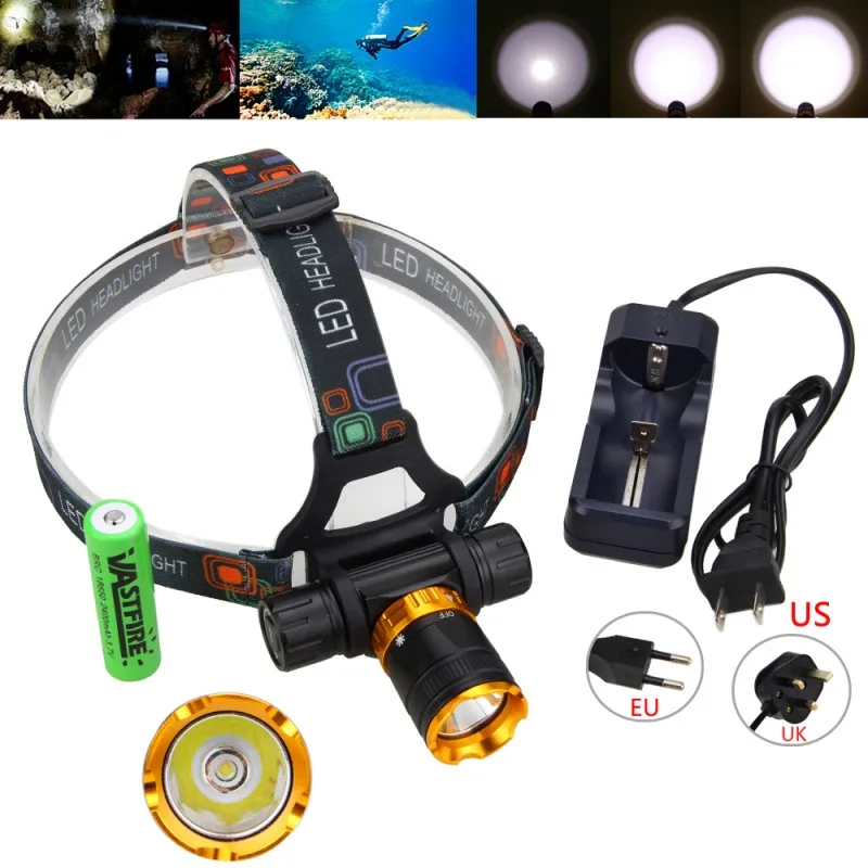 

5000lumens Underwater Diving Headlight XML T6 Led Scuba Diving Headlamp Flashlight Torch Waterproof Lamp Light