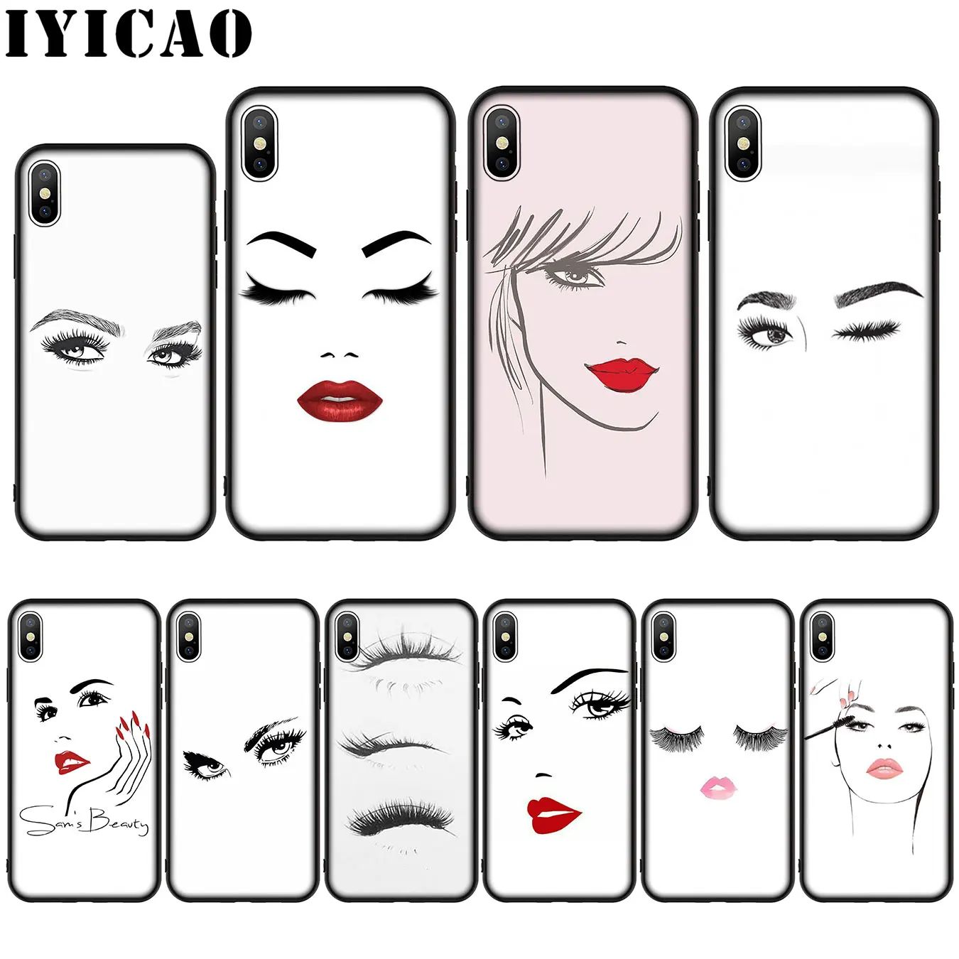 IYICAO Eyelash Coque Shell Silicone Soft Case for iPhone XR X XS Max 8 7 6 6S Plus 5 5S SE Cover |